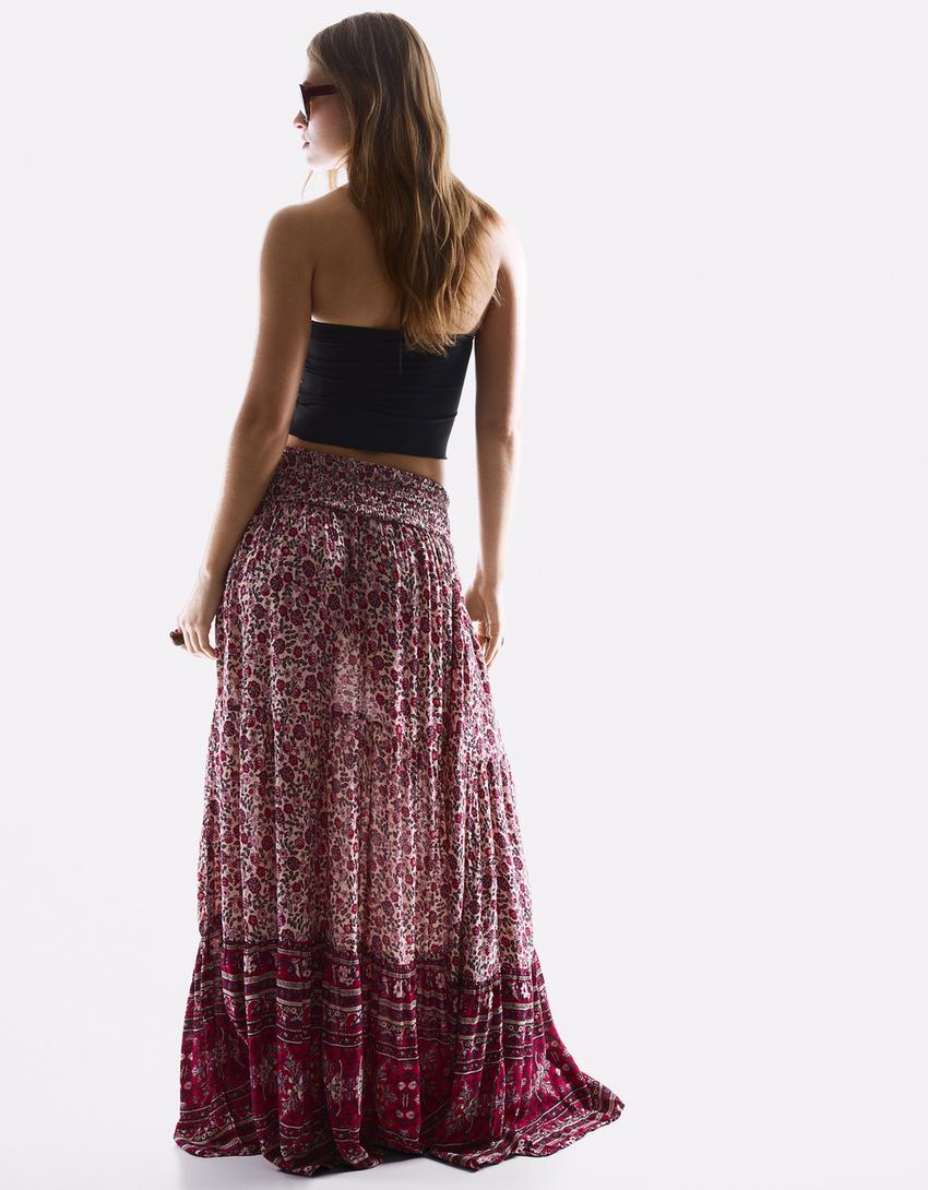 Saia maxi boho com estampado-Rosa-1