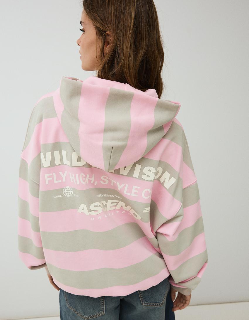 Printed hood sweatshirt with hood-Pink