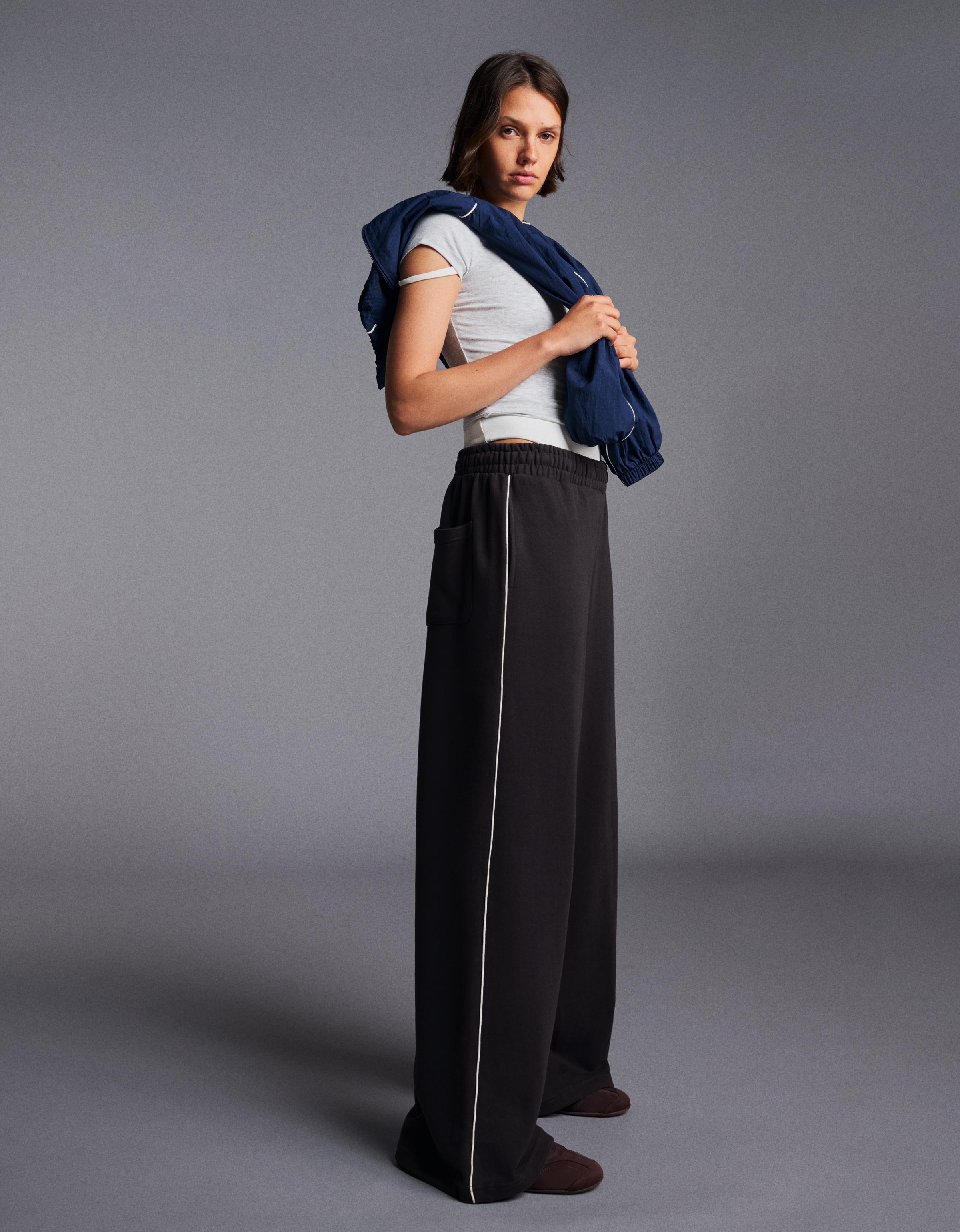 Bershka Pantalón Felpa Jogger Mujer Gris