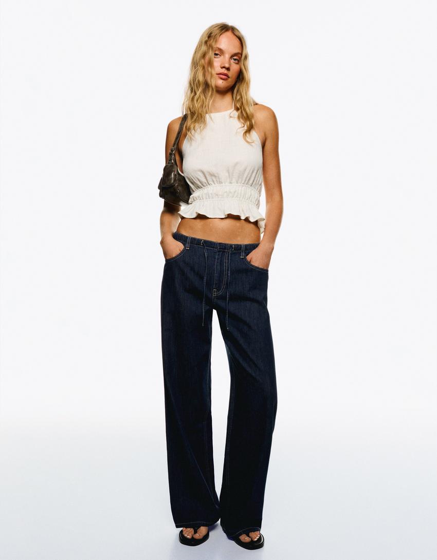 Lightweight wide-leg jeans-Navy