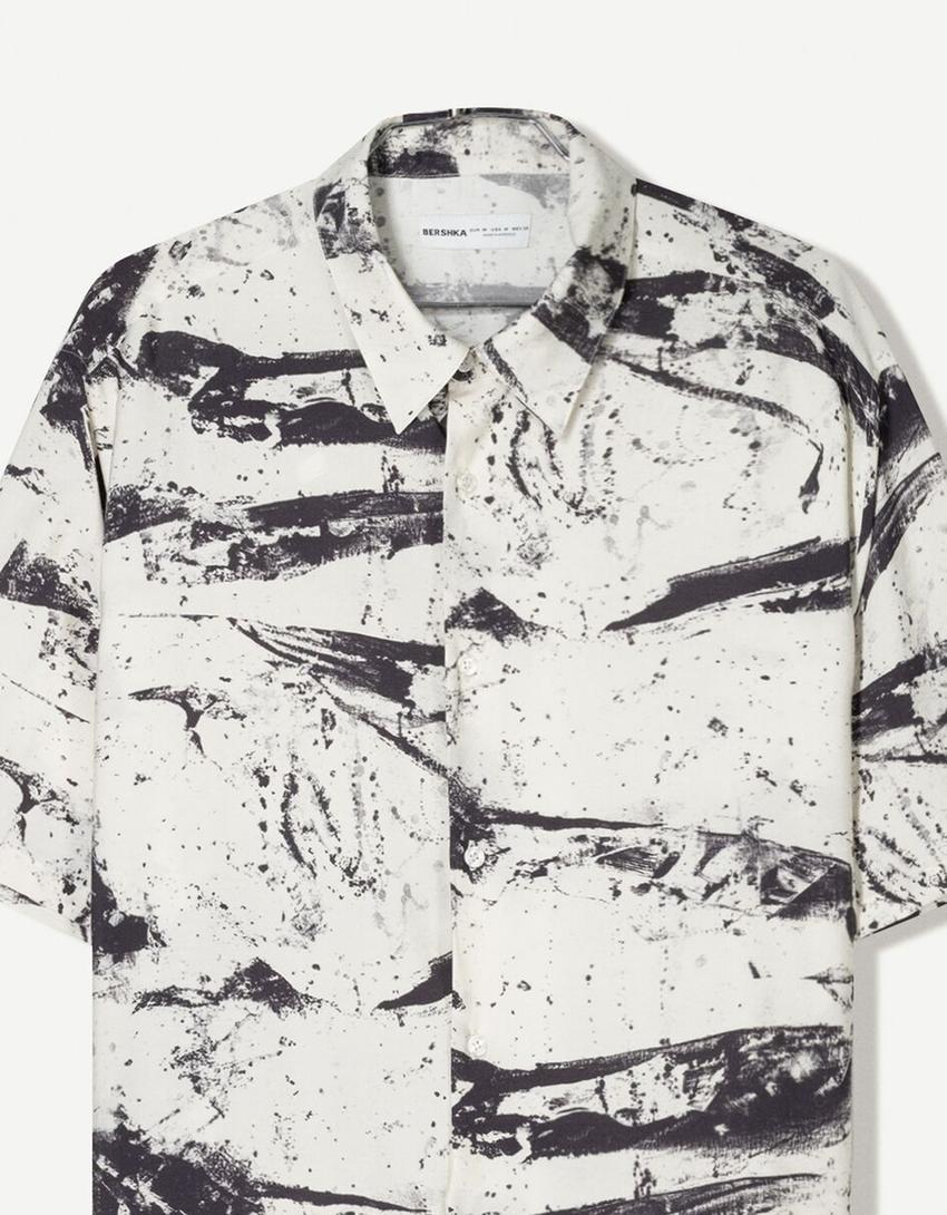 Printed short sleeve shirt-Cream-2