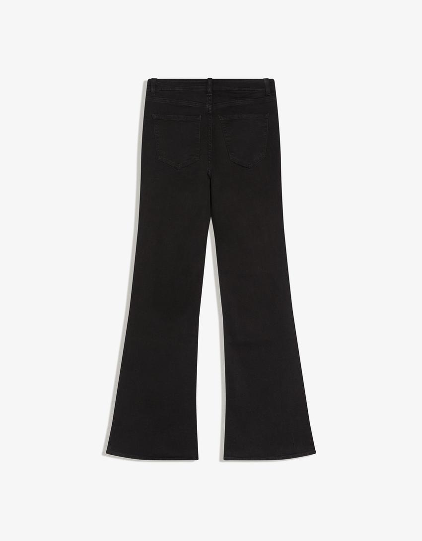 Schlaghose mit hohem Bund-Schwarz