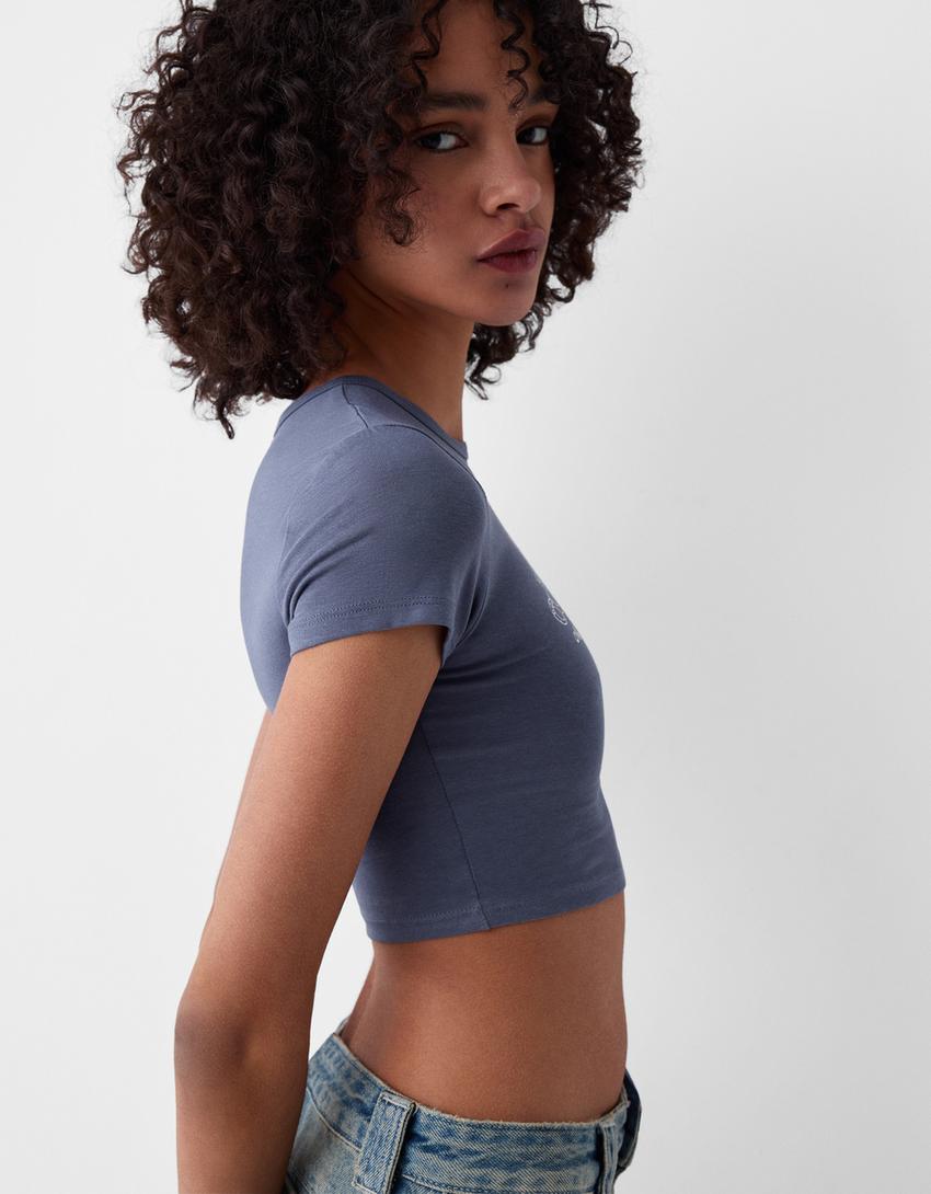 Short sleeve T-shirt with print-Washed out blue-5