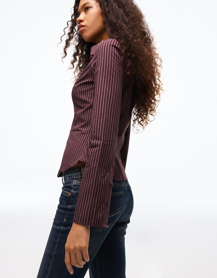 Chemise manches cloche ajustée-Marron