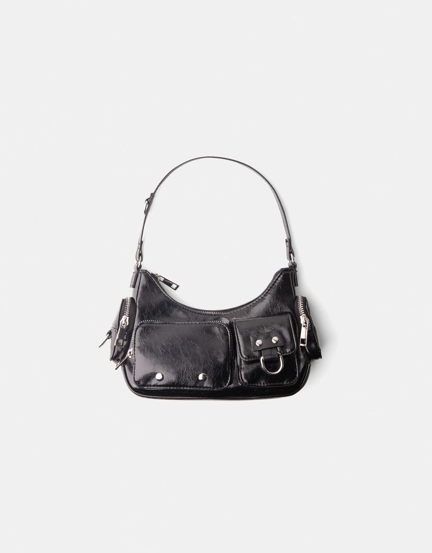 Multi-pocket shoulder bag-Black