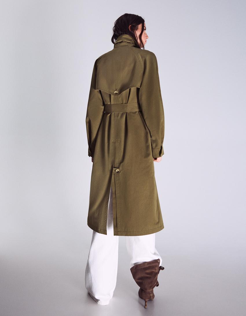 Langer Trenchcoat-Khaki