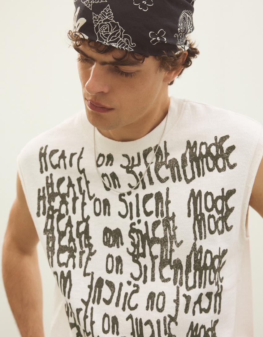 Worker baskılı tişört-Kirli beyaz