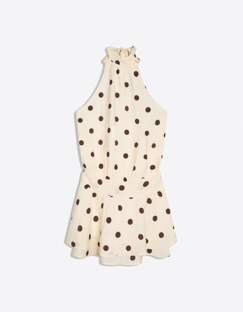 Vestido mini gola halter-Bege