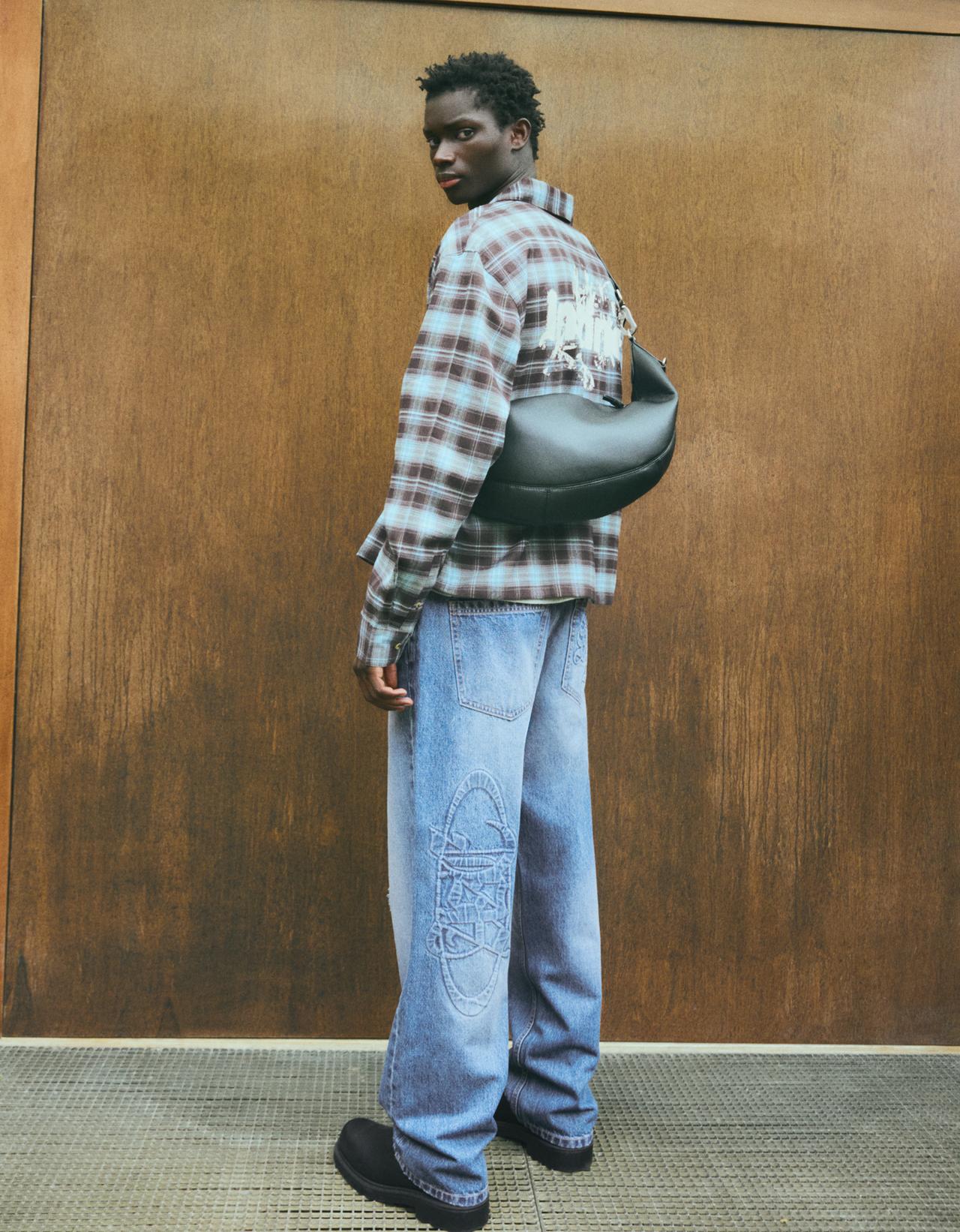 Embossed detail baggy jeans — Light blue