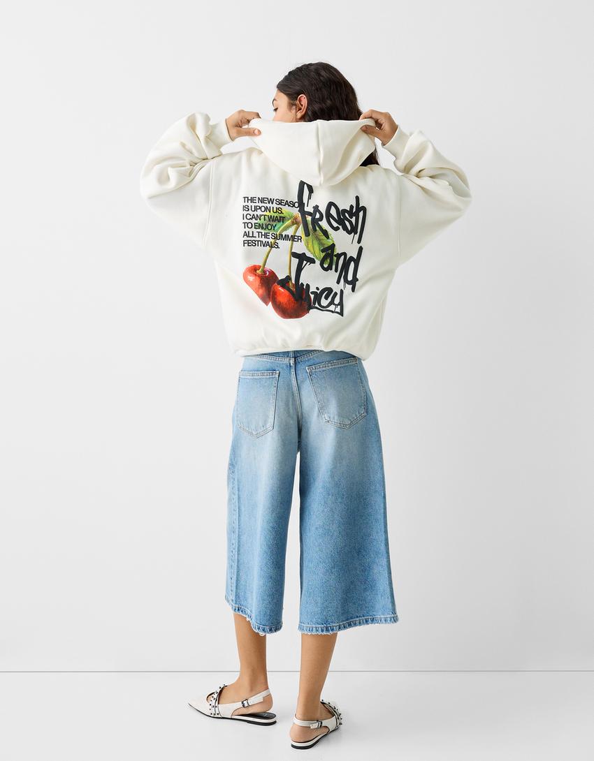 Printed hoodie-Cream