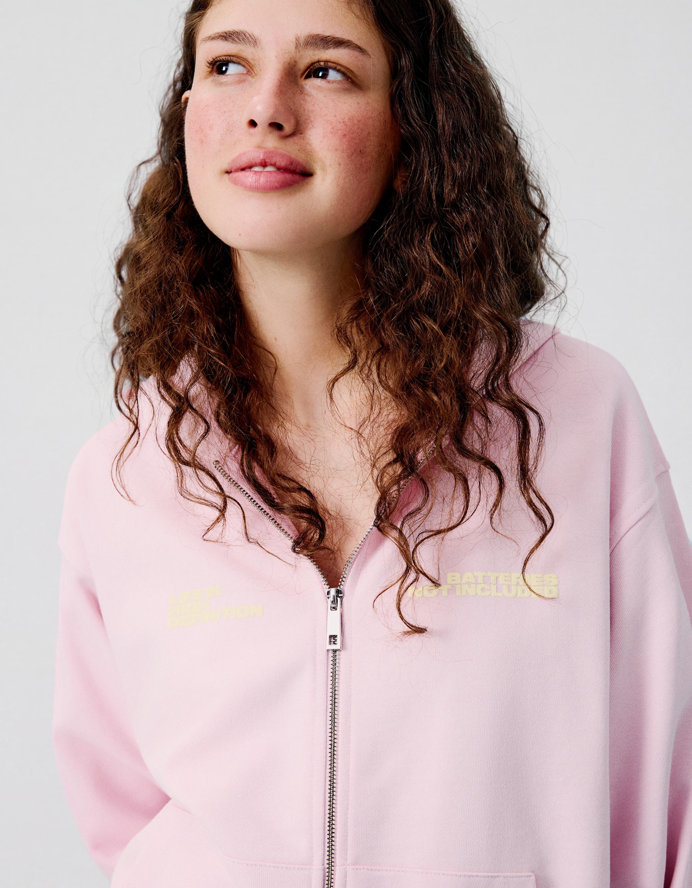 Oversize zip-up hoody with print — Pink
