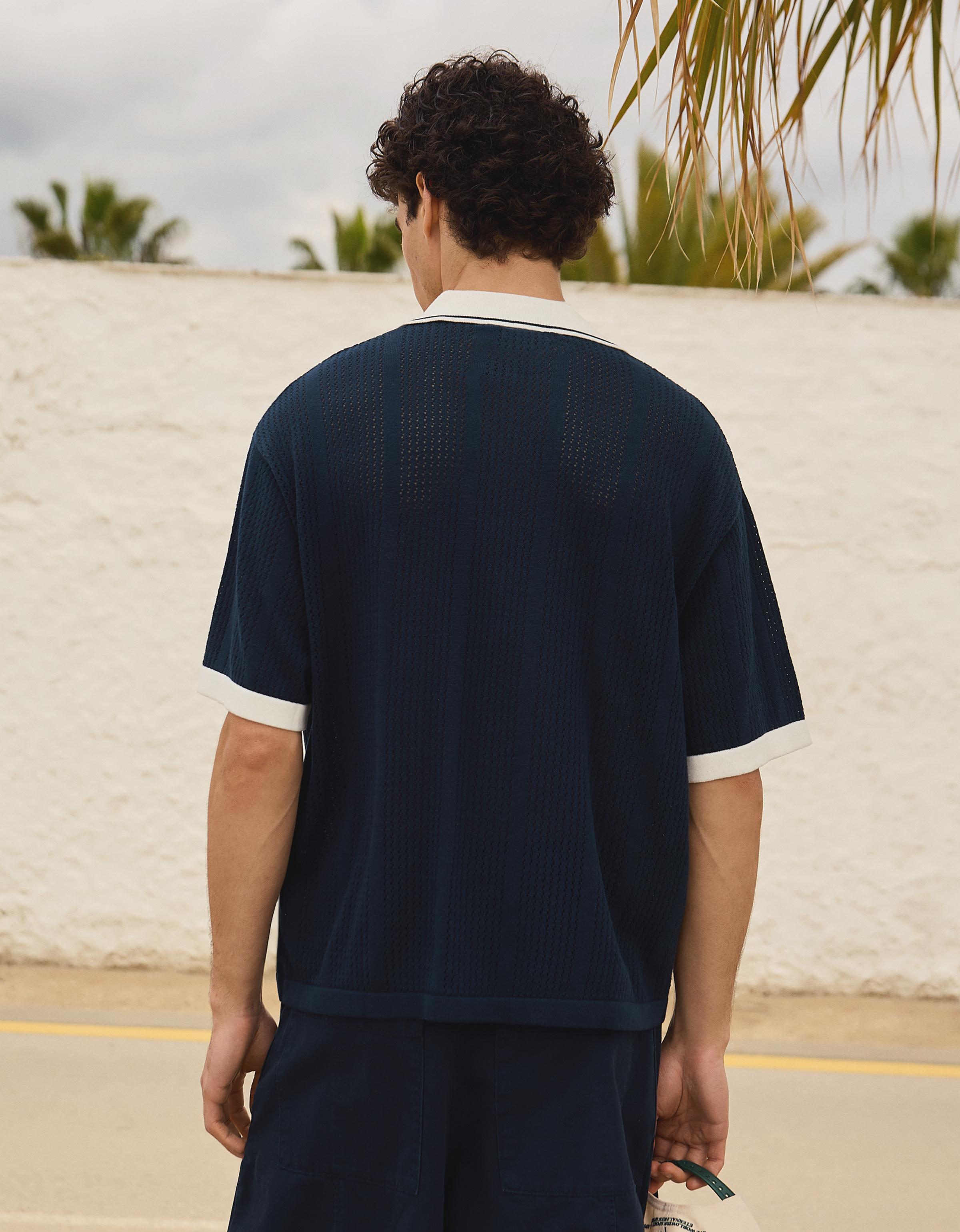 Short sleeve print polo shirt — Navy