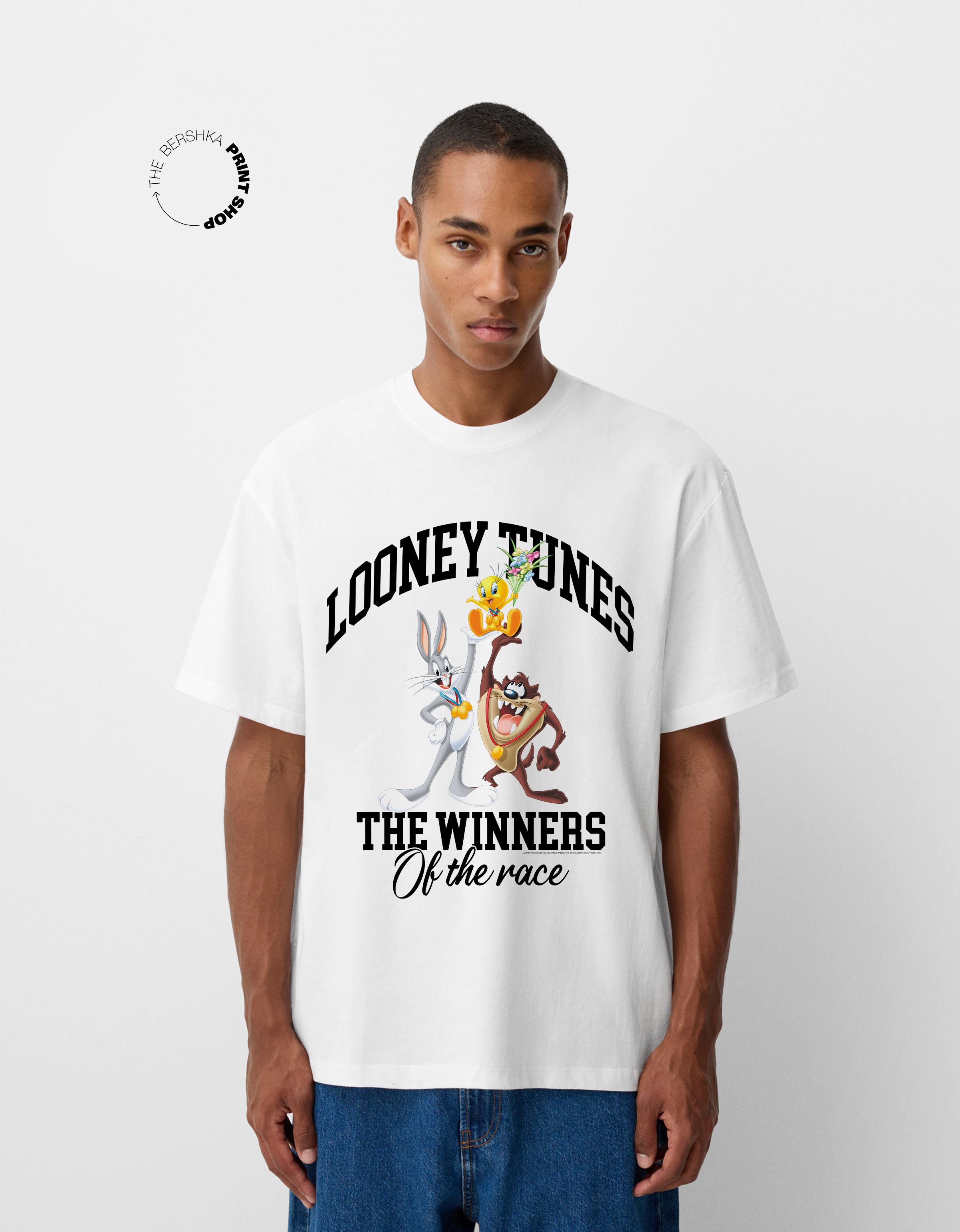 Bershka T-Shirt Looney Tunes Herren Xxs Weiss