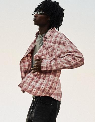 Long sleeve patch check shirt — Pink 4