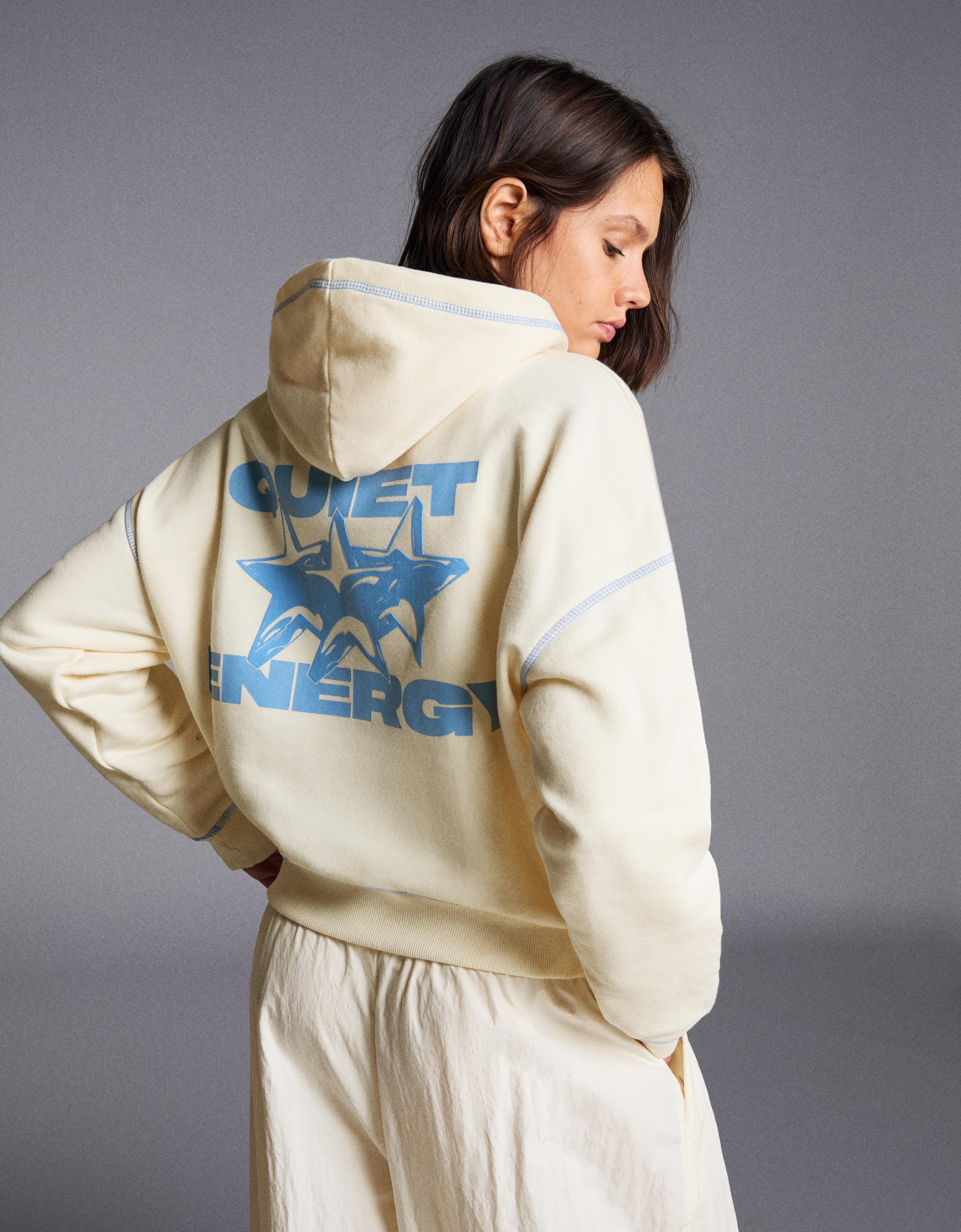 Hooded print sweatshirt — Cream