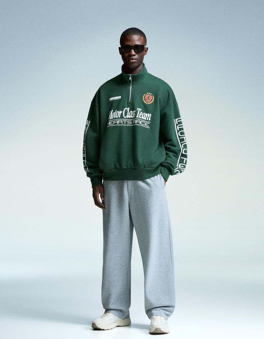 Sweat zippé imprimé-Vert-3