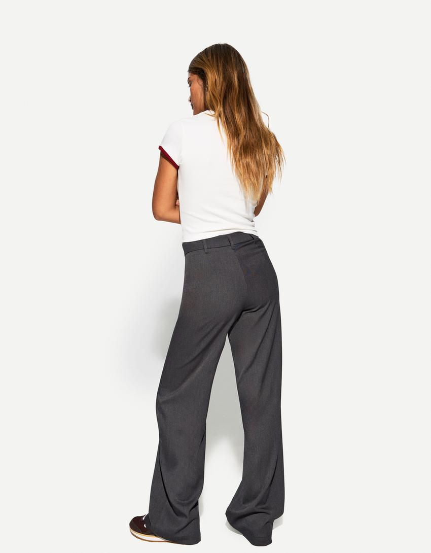 Szerokie spodnie tailoring-Szary-1