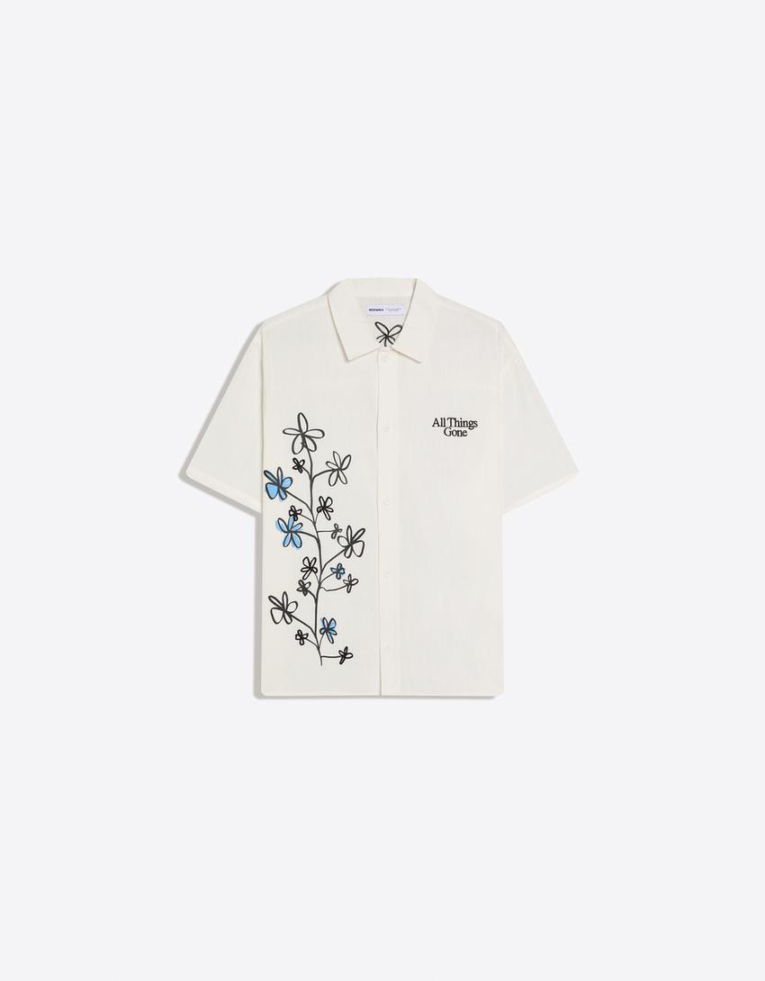 Printed short sleeve boxy fit shirt-White