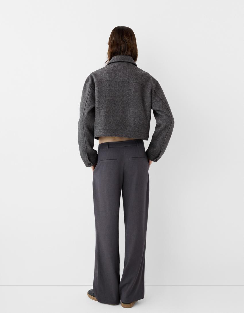 Yumuşak crop ceket-Koyu gri