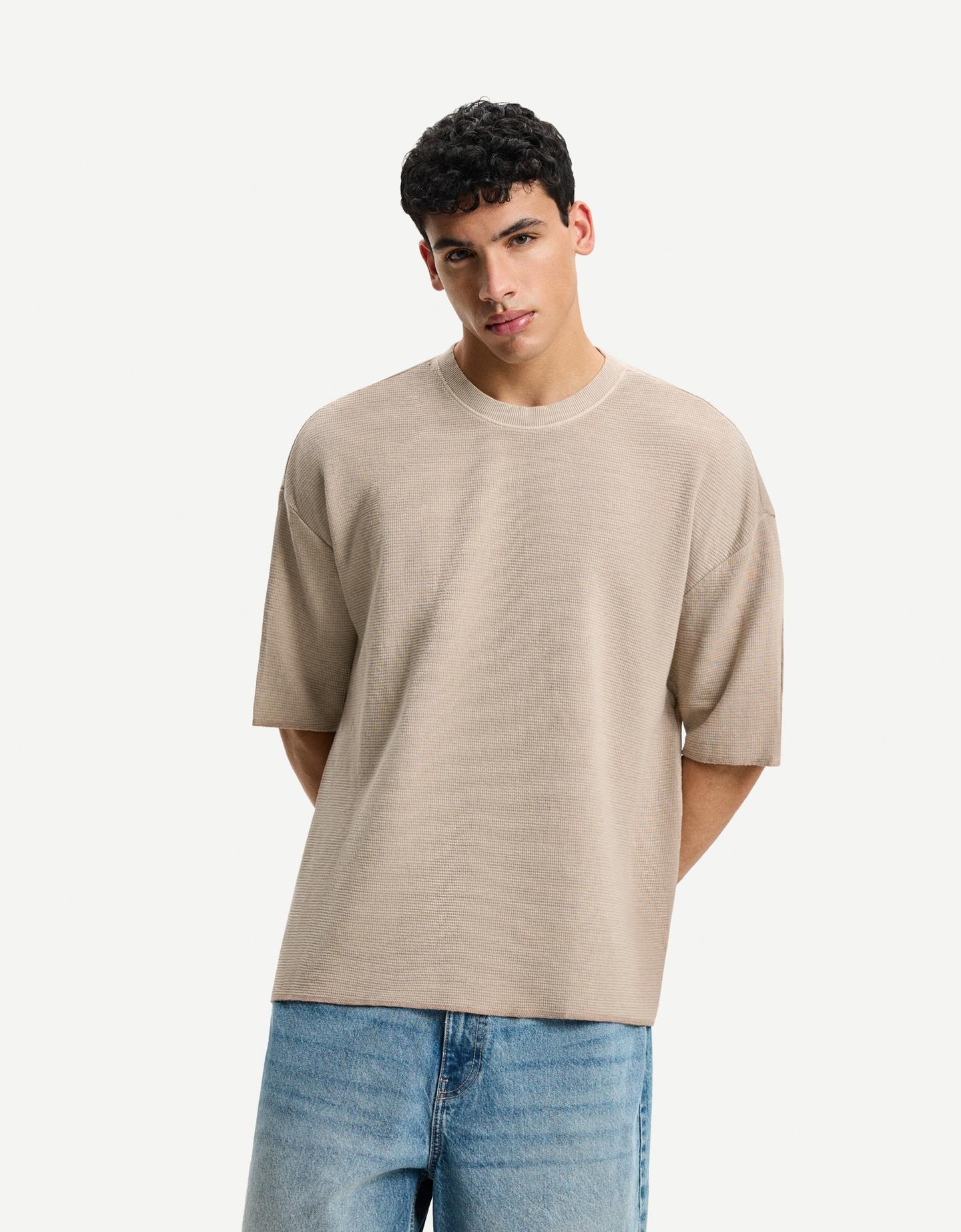 Bershka Maglietta A Maniche Corte Boxy Waffle Uomo Xl Rosa