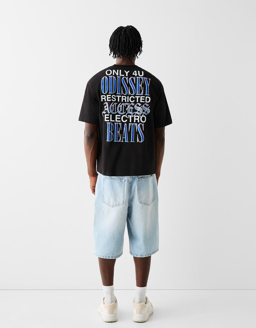 T-shirt manches courtes oversize imprimé-Noir-1