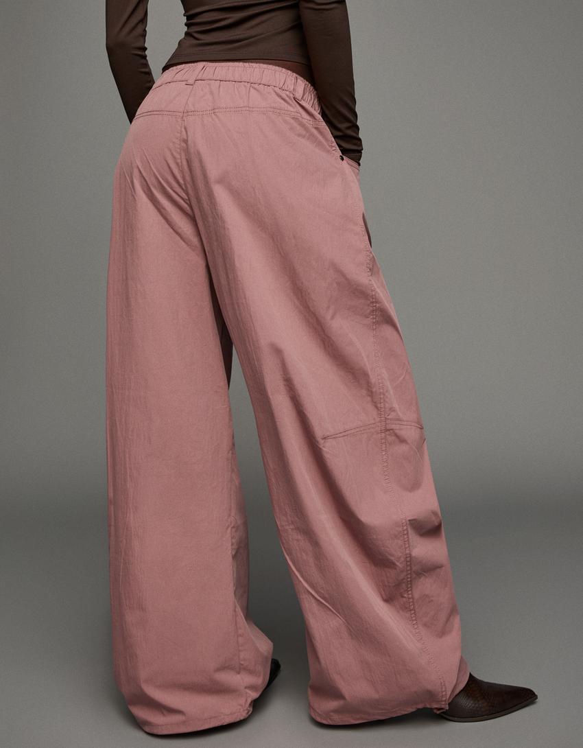 Technical balloon parachute trousers-Pink-1