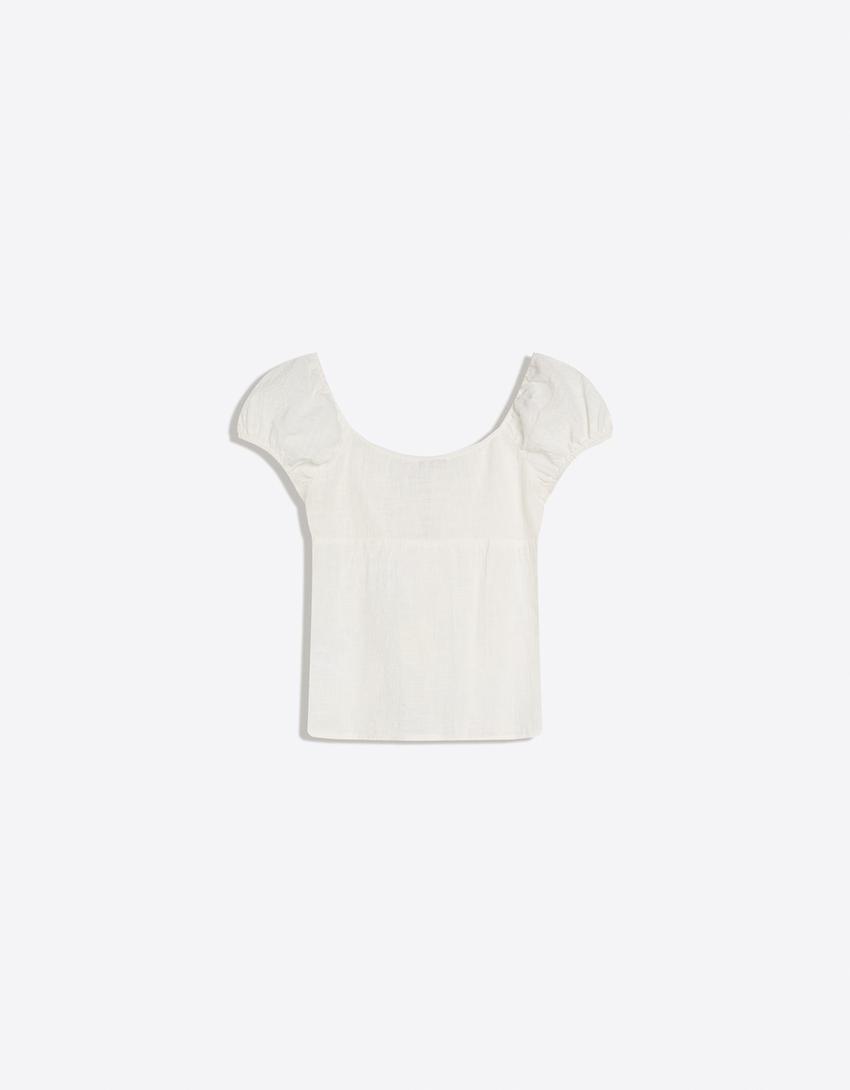 Rustikale Bluse mit Bindedetails-Weiss