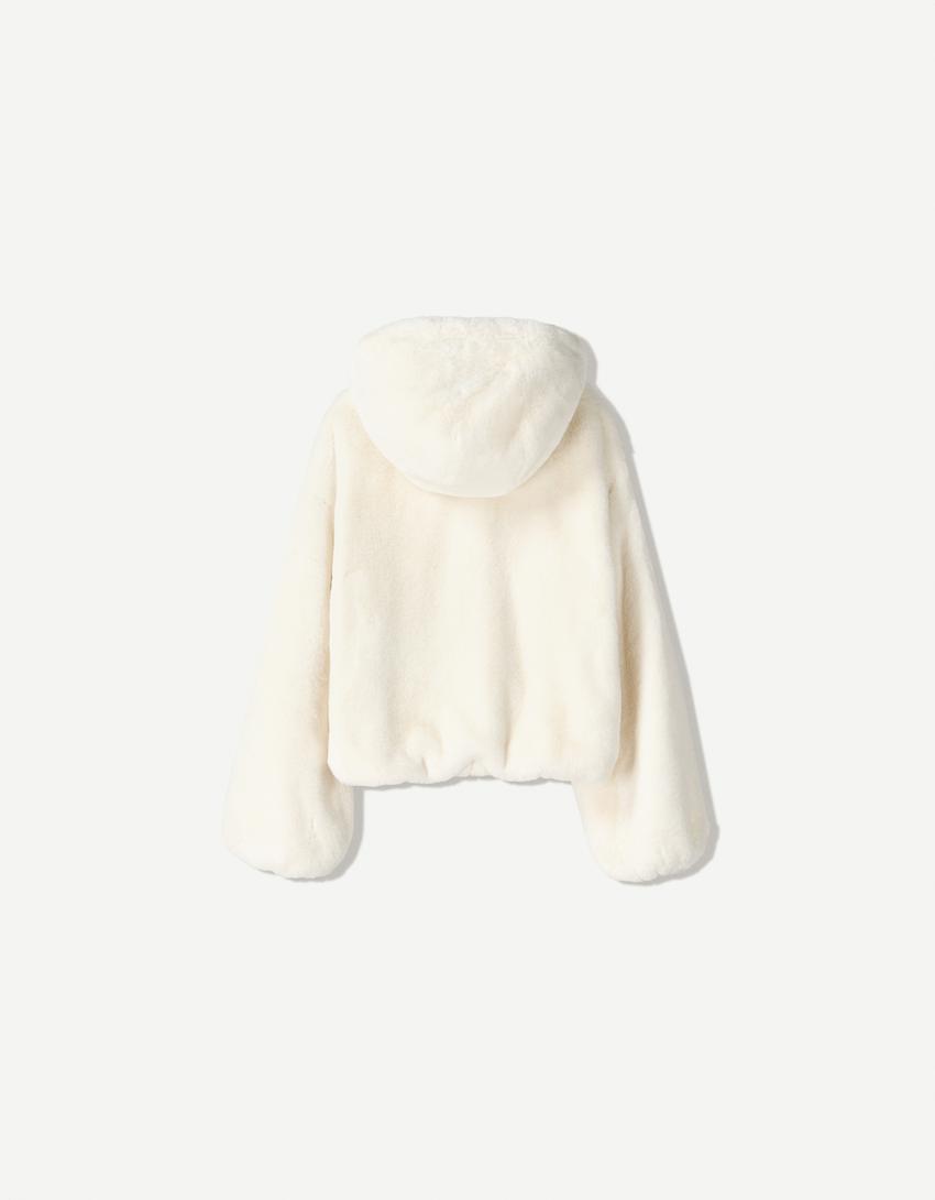 Cazadora capucha efecto pelo-Blanco roto