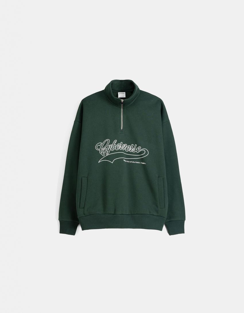 Varsity zip-up hoodie-Green