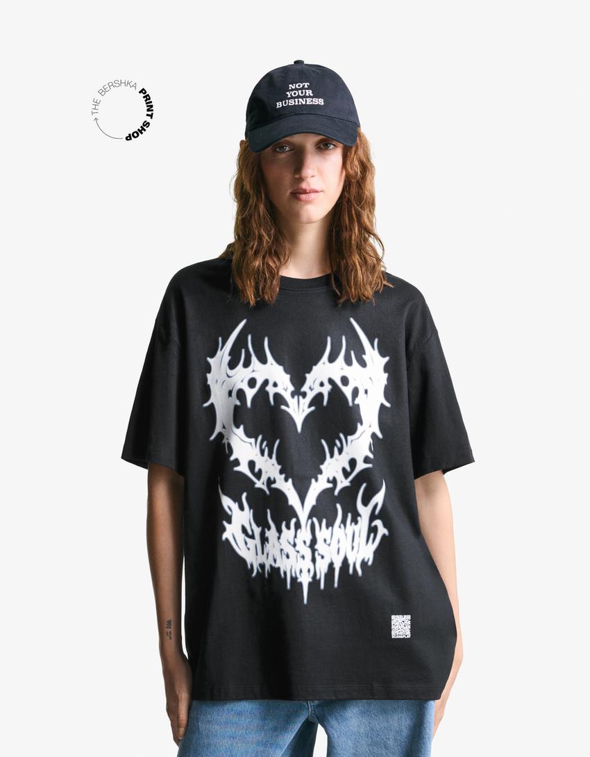 Short sleeve T-shirt with print-Black-1