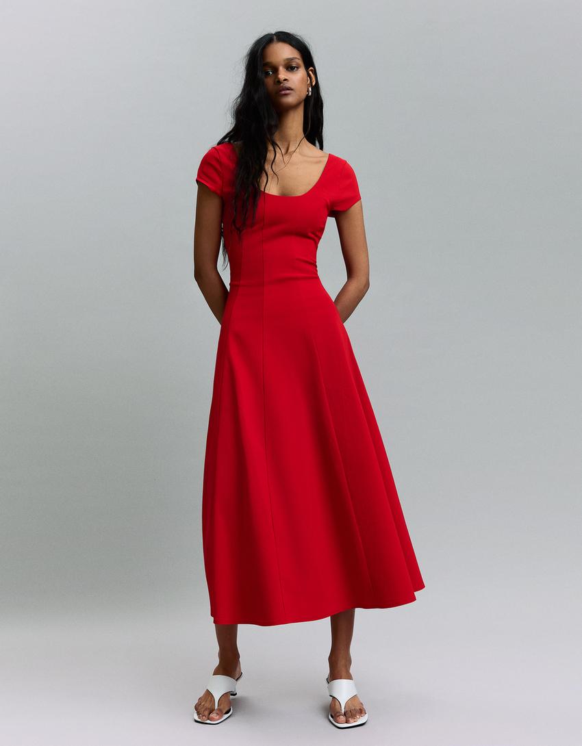 Robe midi jupe évasée-Rouge