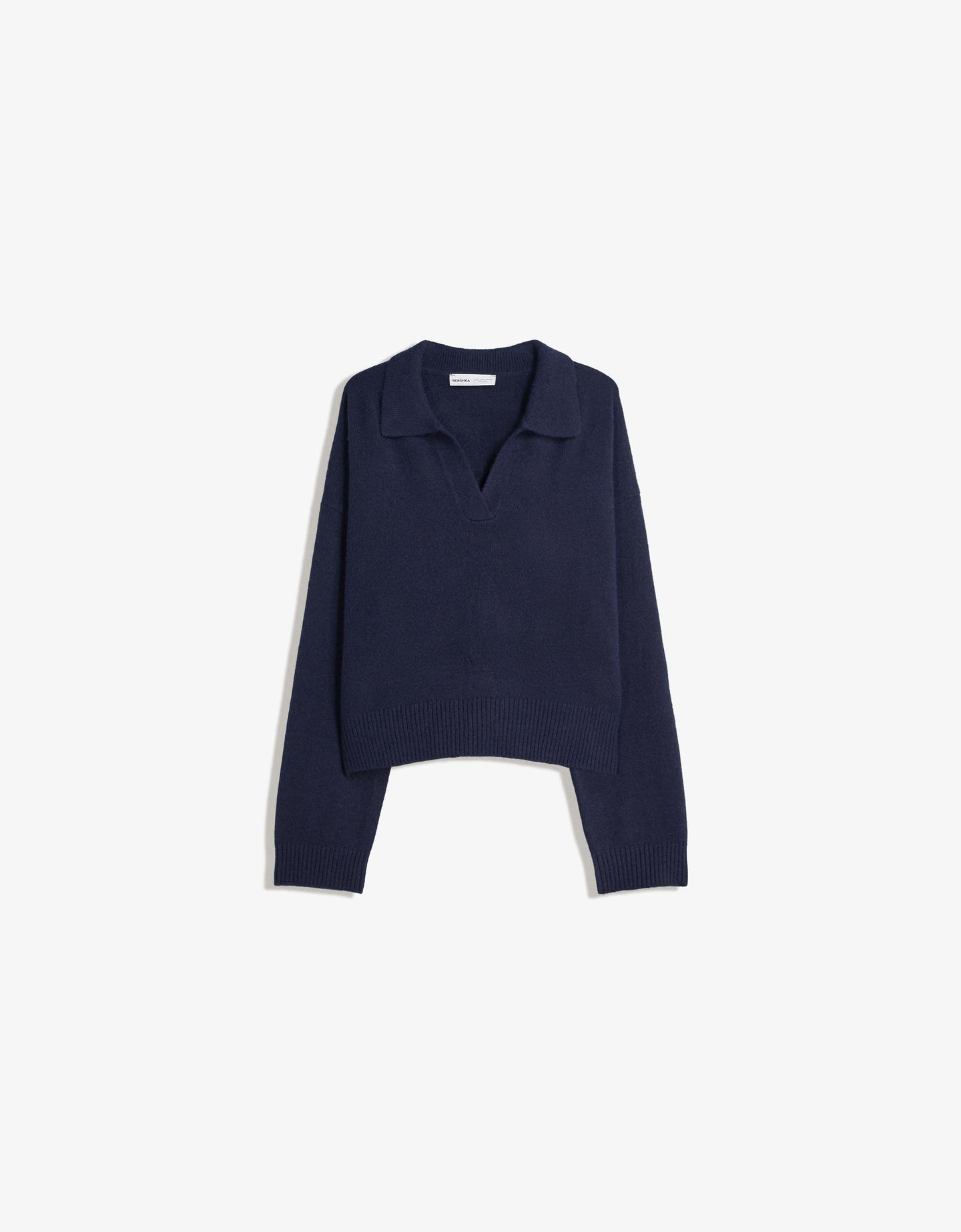 Bershka Jersey Cuello Polo Mujer S Azul