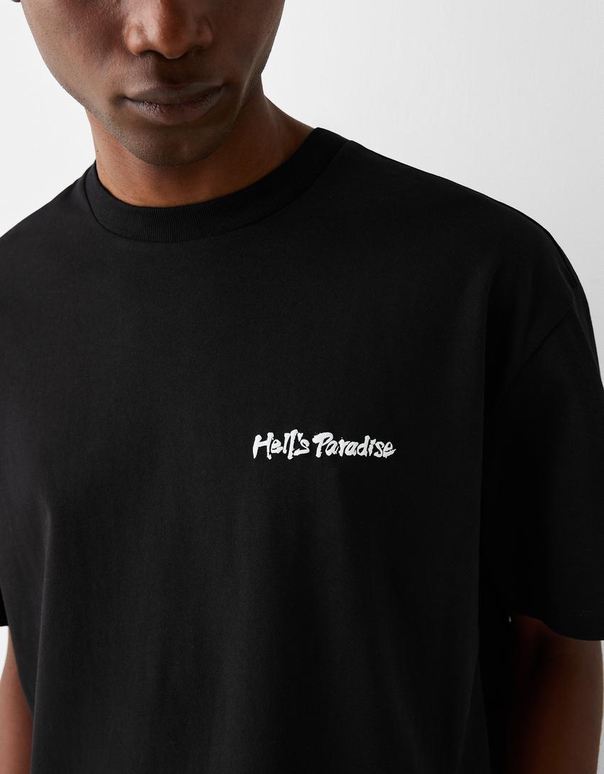 T-shirt manga curta boxy estampado-Preto-6