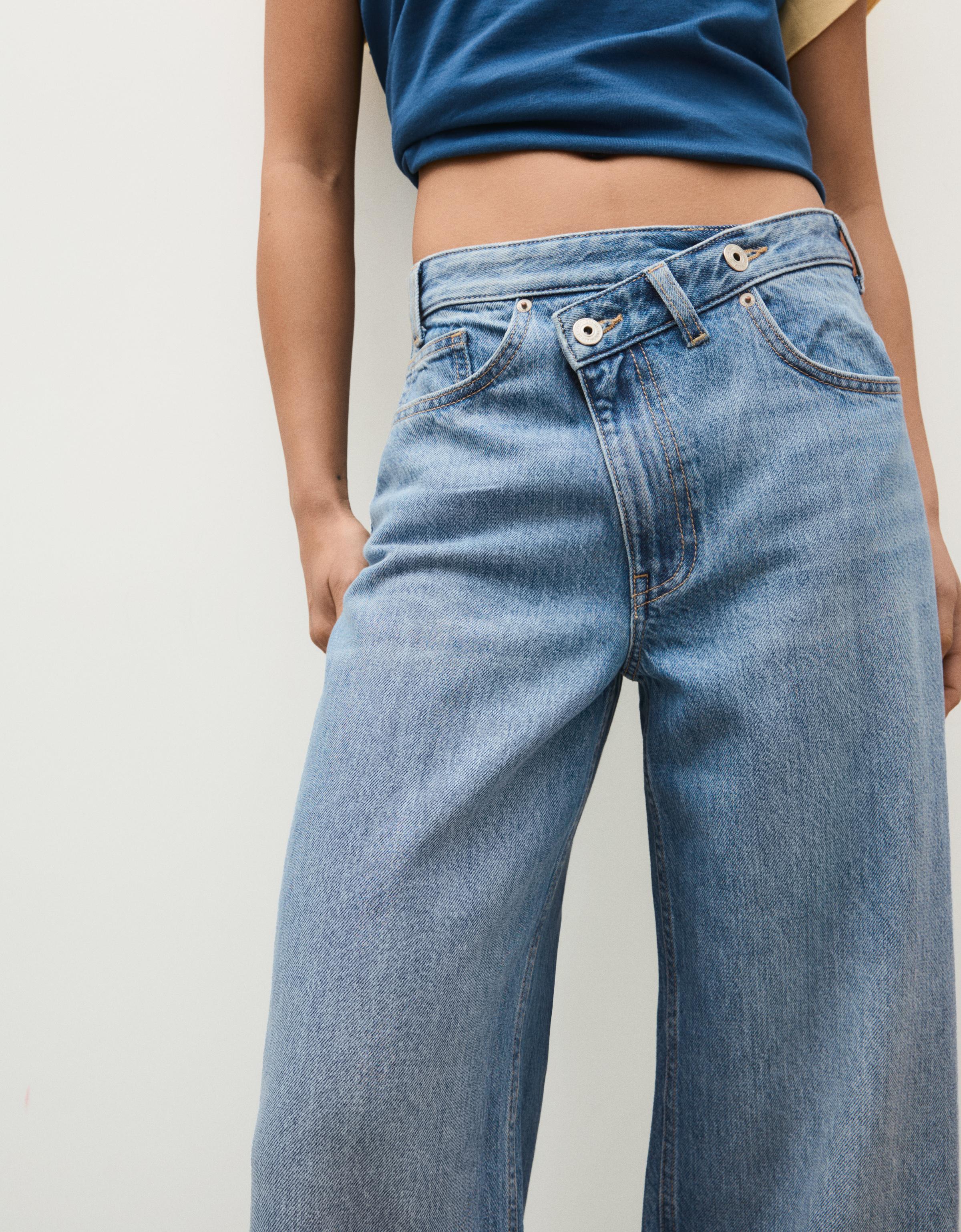 Wide-leg cross-waist jeans — Light blue