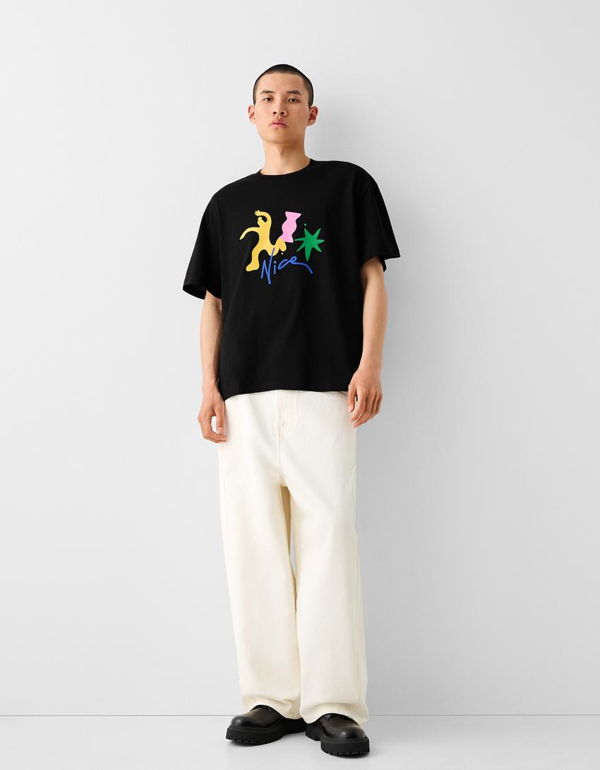 T-shirt boxy fit imprimé-Noir-3