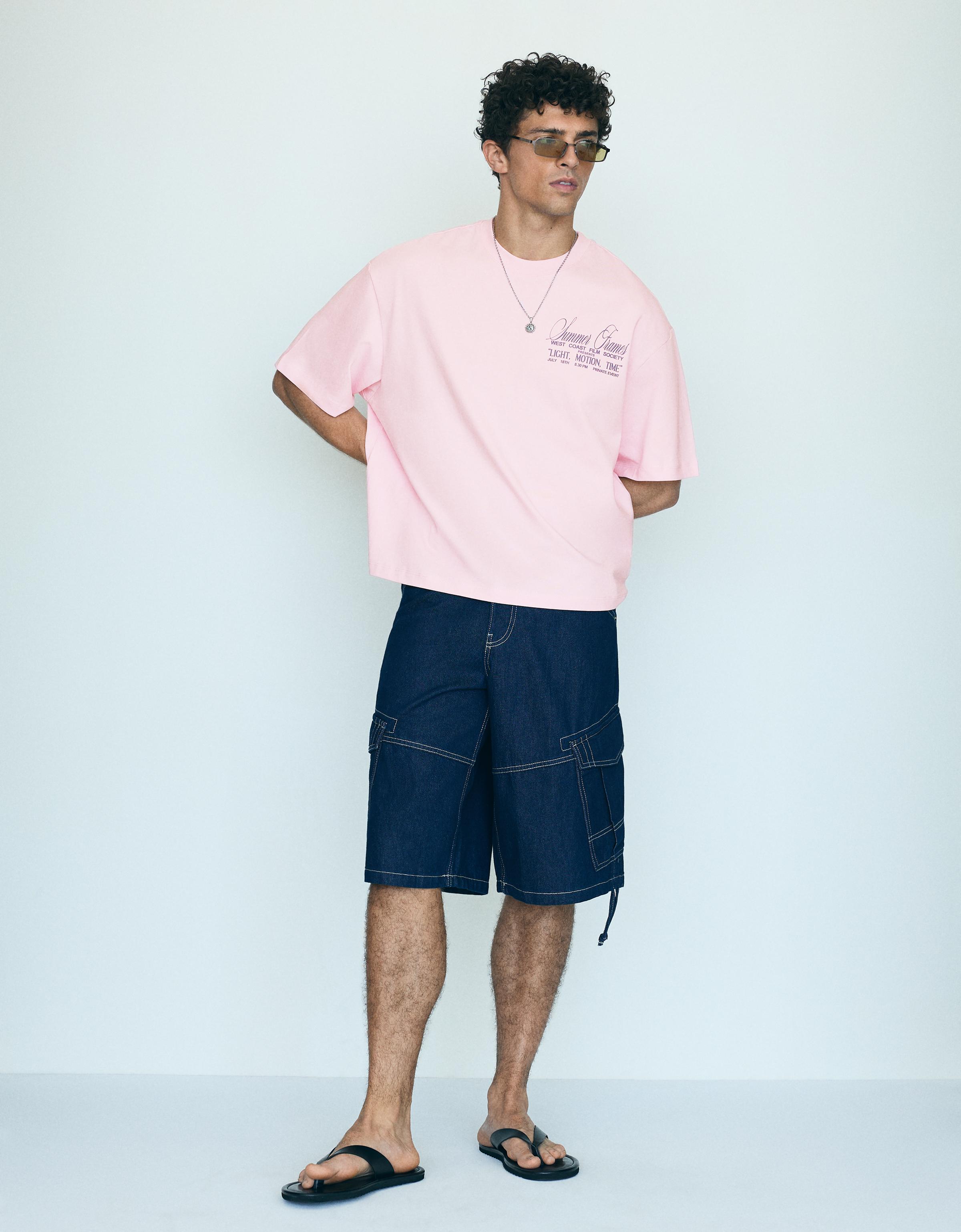 Boxy short sleeve print T-shirt — Pink