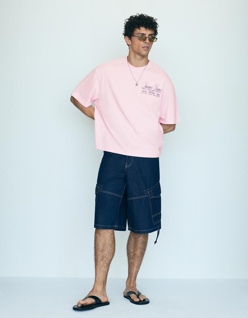 Camiseta manga corta boxy print-Rosa