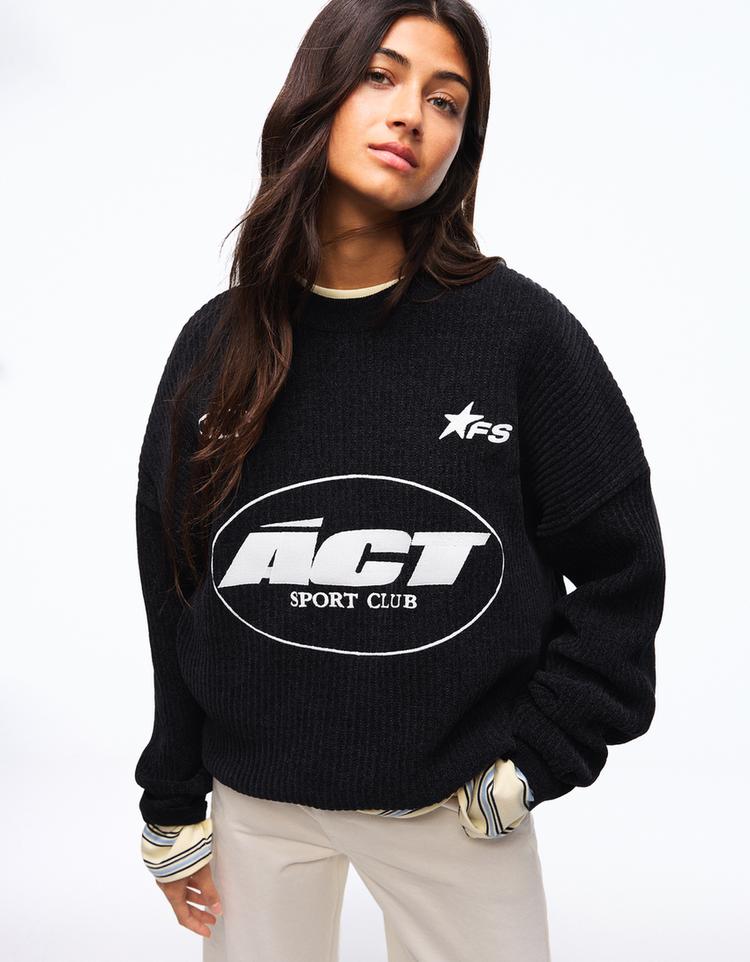 Baskılı şönil bisiklet yaka kazak