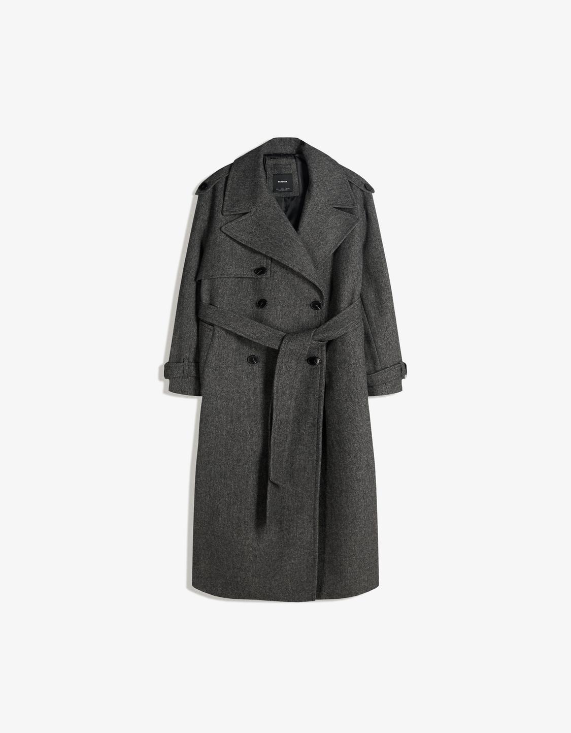 Sobretudo trench com lã oversize