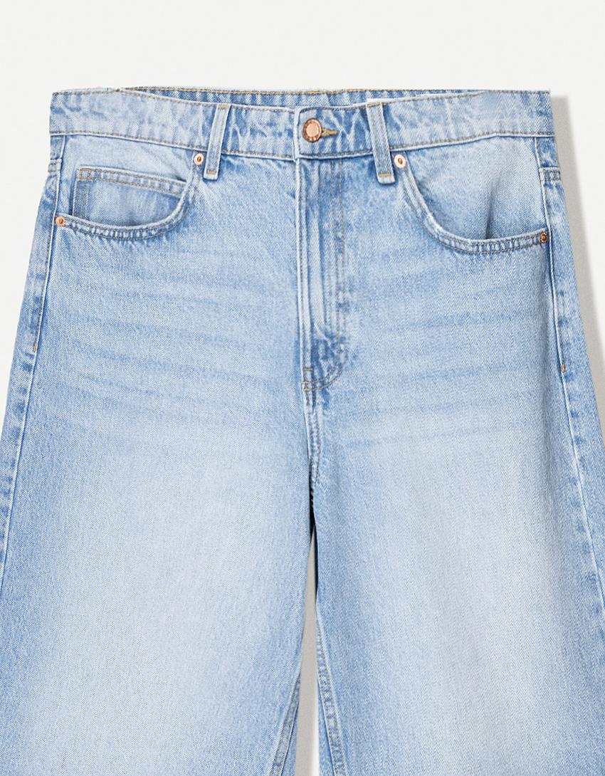 Calções bermuda denim baggy-Azul lavado