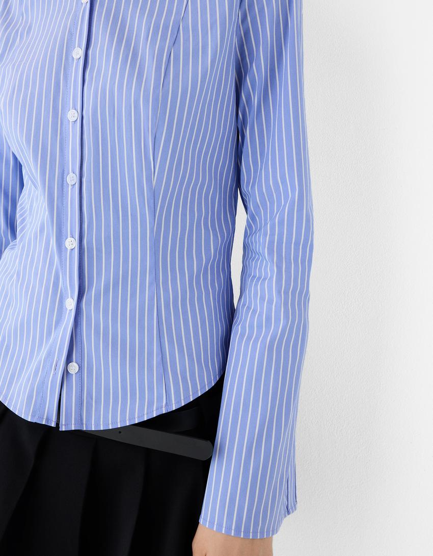 Fitted shirt with flared sleeves-Blue-4