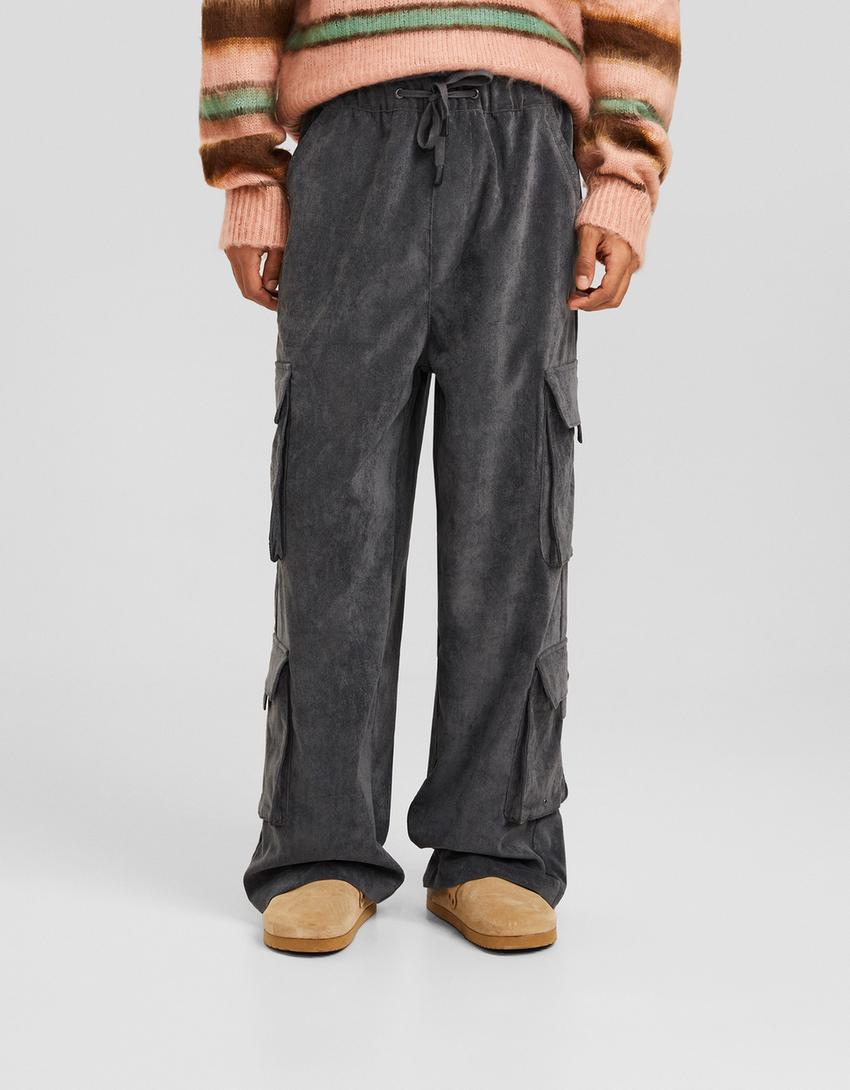 Pantalon chenille multifonction-Gris foncé-1