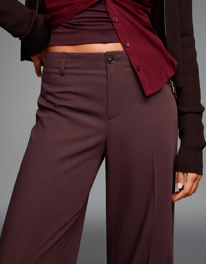 Spodnie wide leg-Bordowy