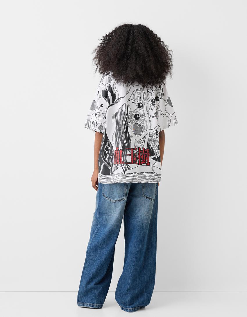 T-shirt manches courtes boxy fit imprimé Junji Ito Collection-Noir-1