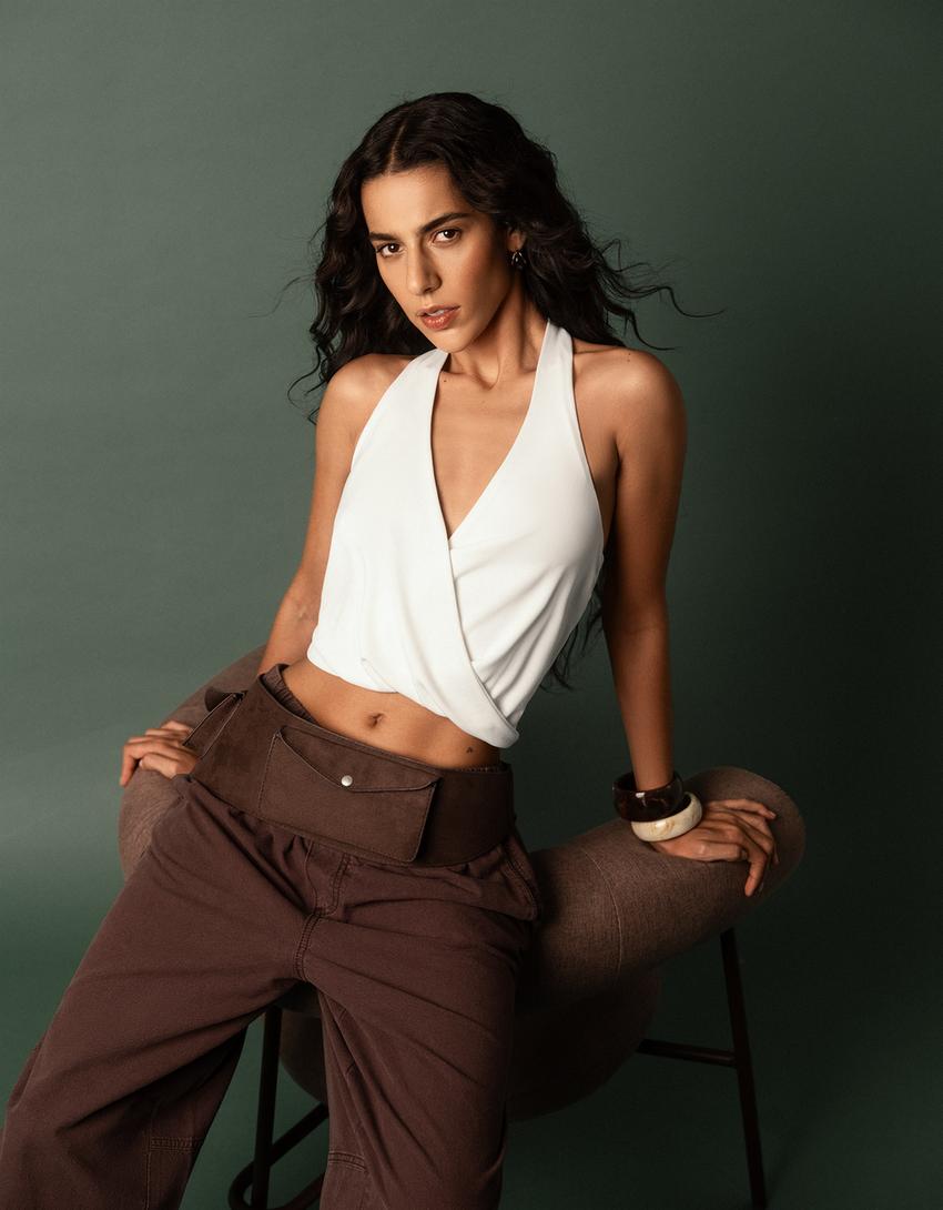 Tied halter top-Cream