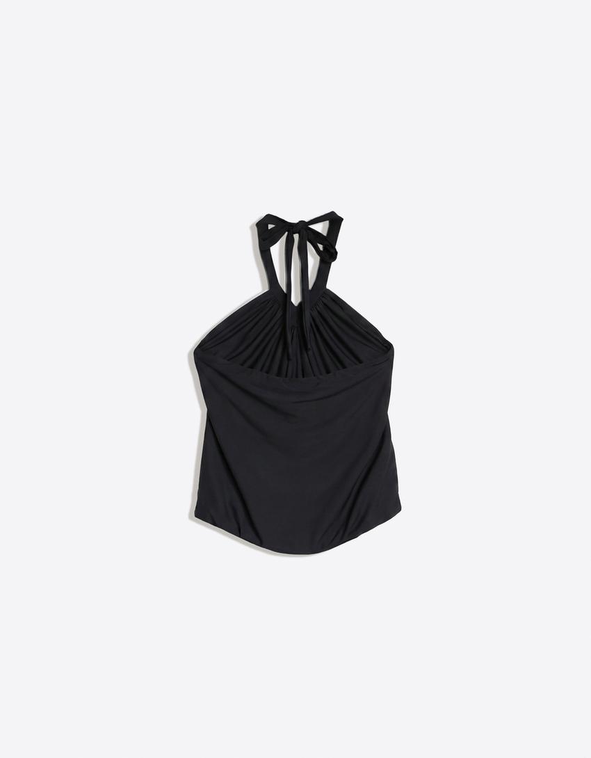 Halter peplum top-Black