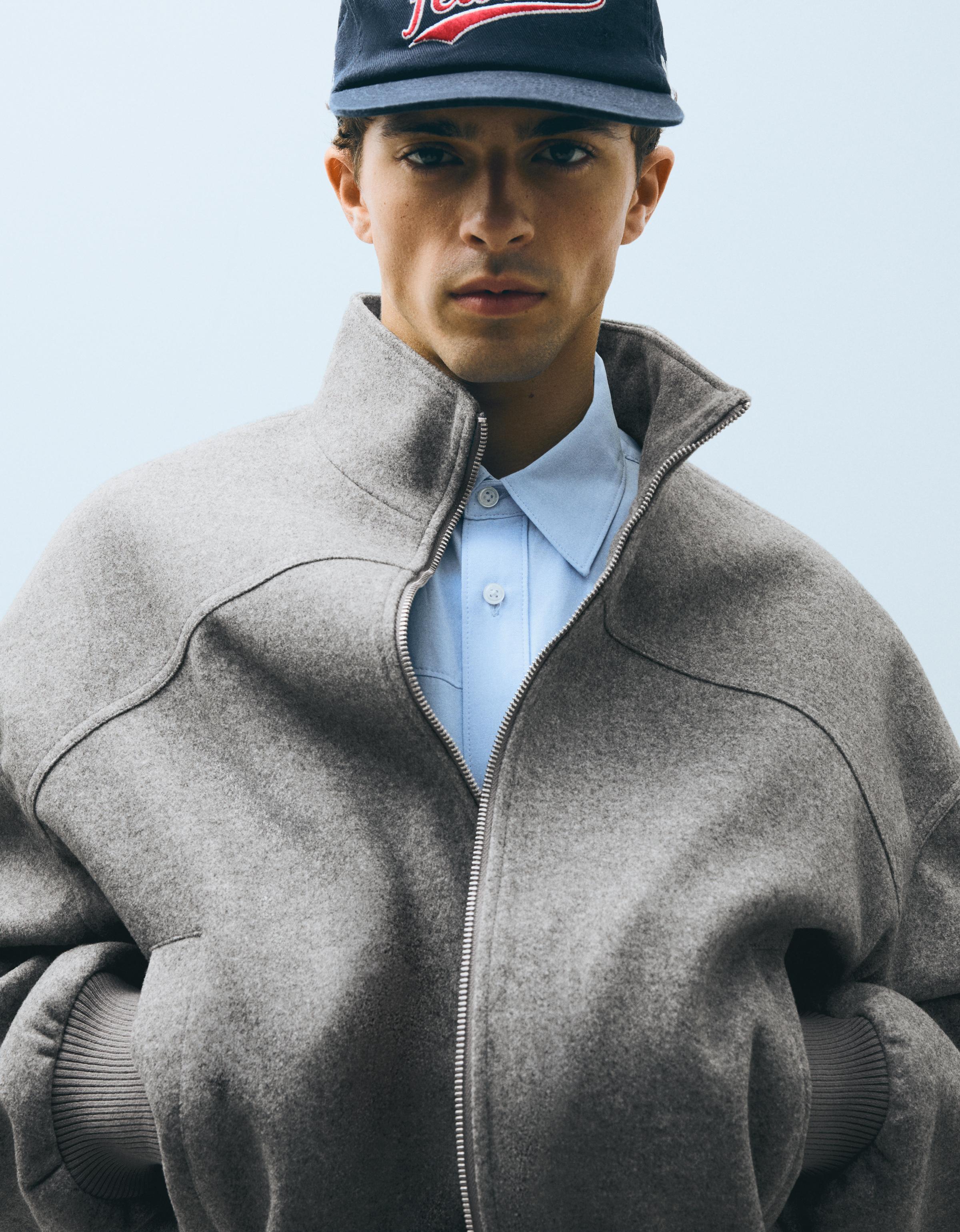 Felt-effect bomber jacket — Grey