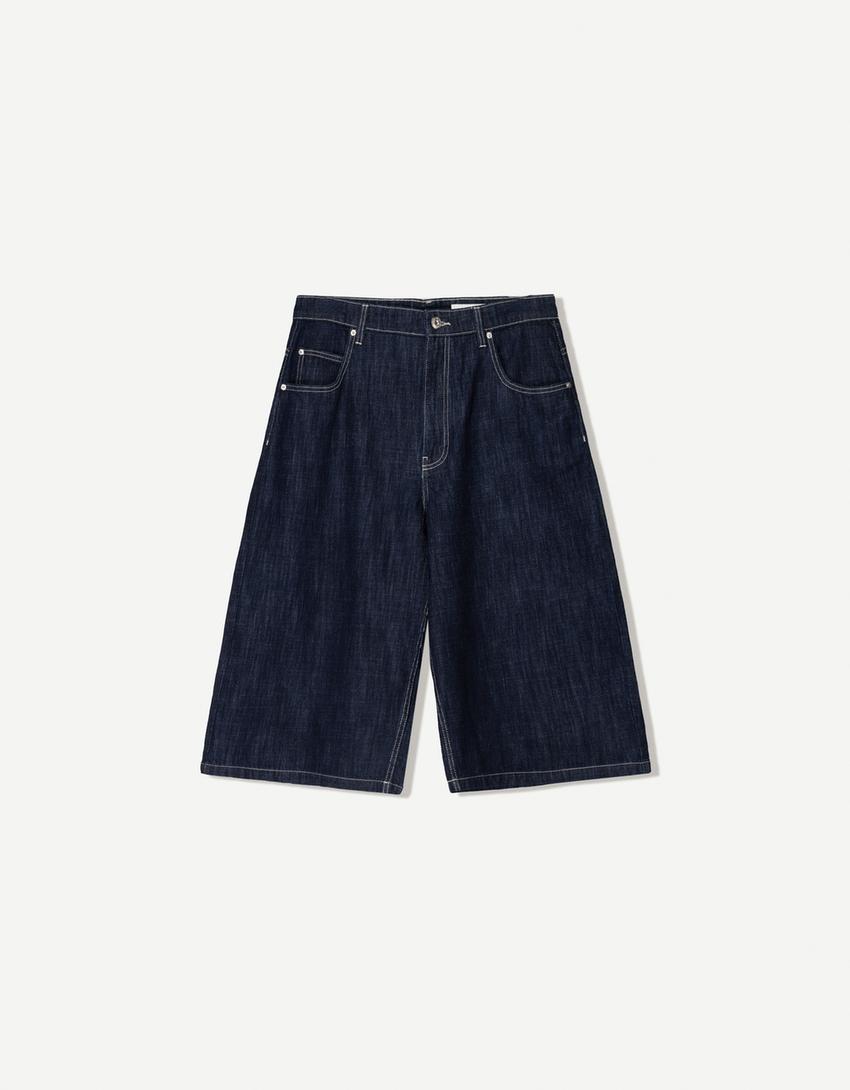 Bermude jorts denim super baggy-Bleumarin