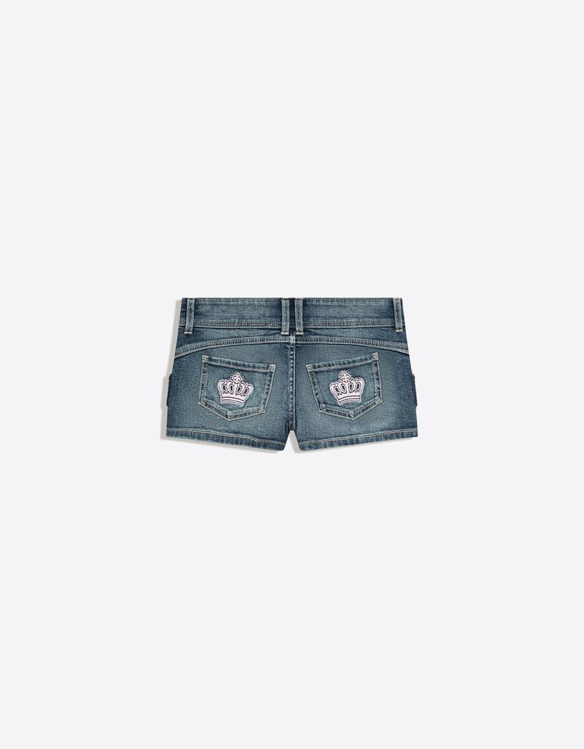 Denim mini shorts-Light blue