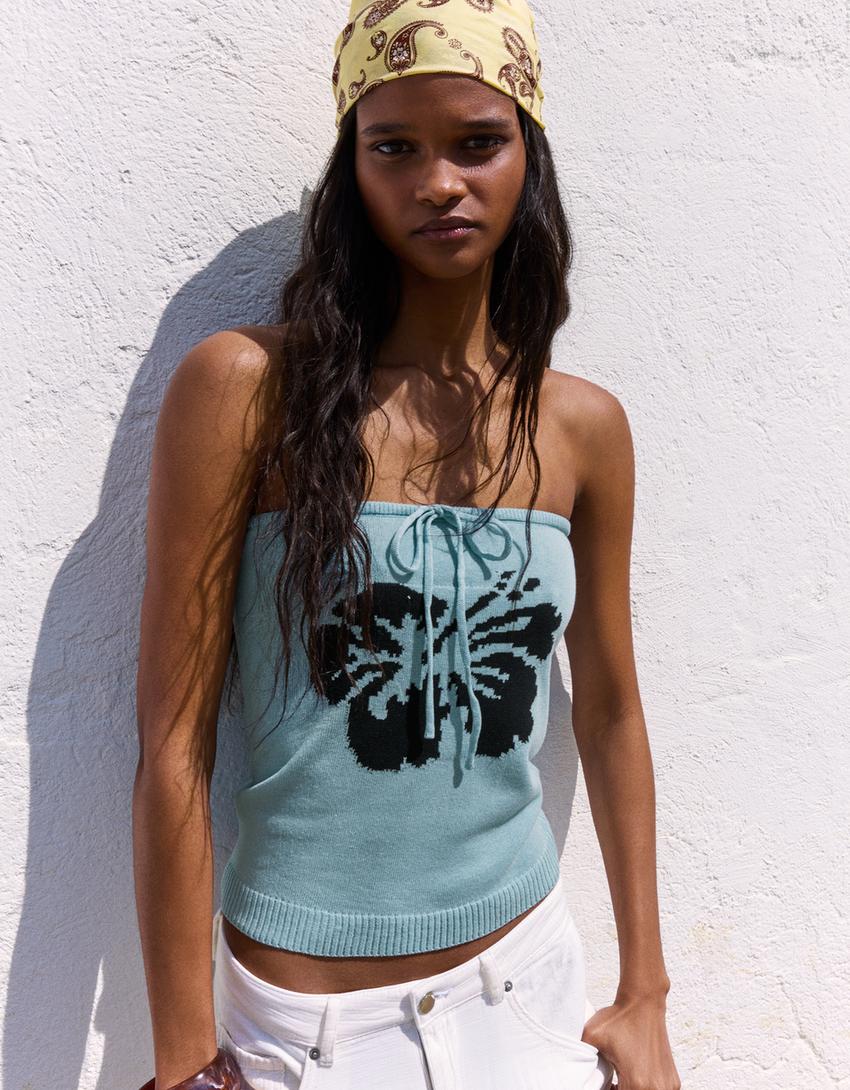 Baskılı bandeau top-Açık mavi